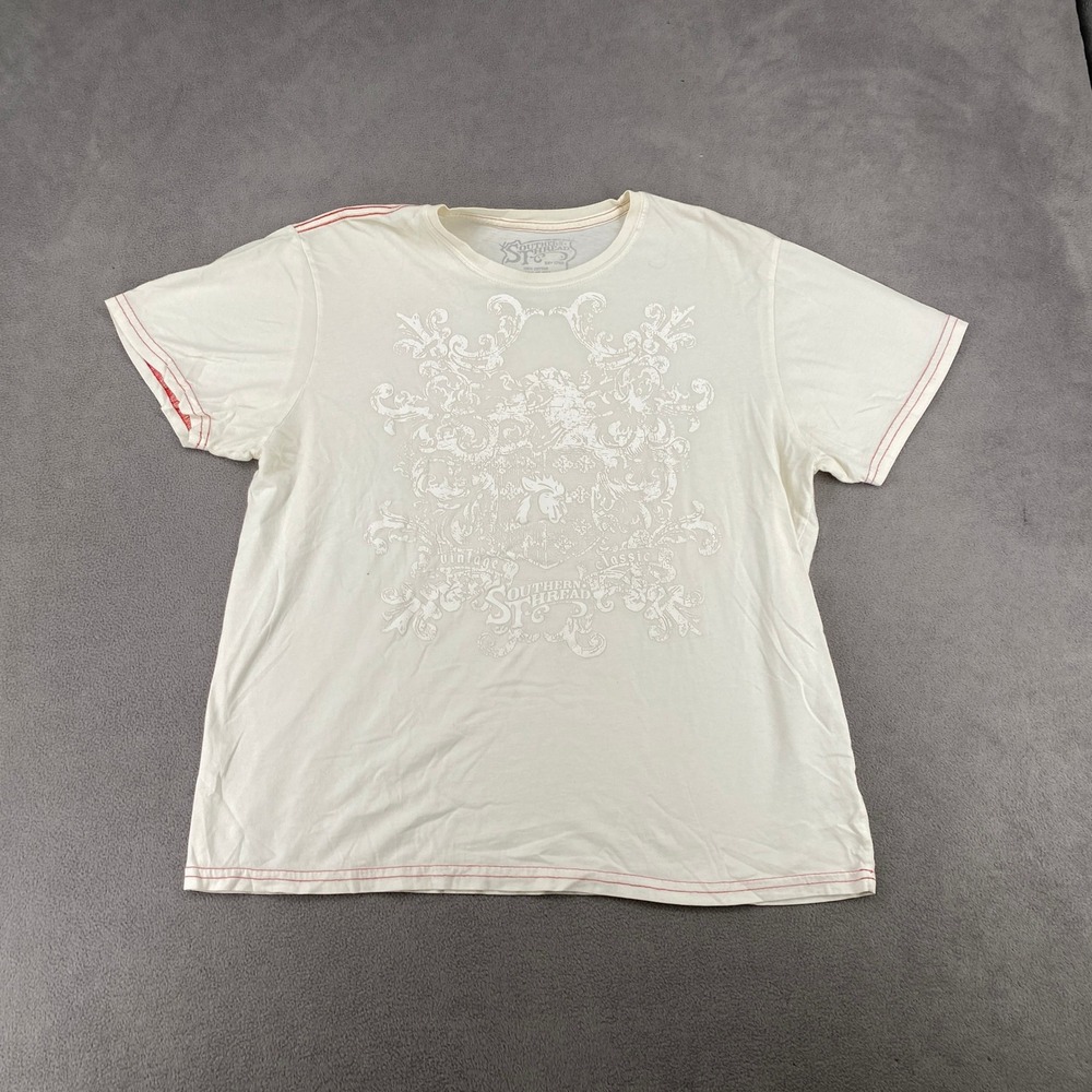 Southern Thread Mens Distressed Crest Graphic Tee Cream Y2K Grunge XL STT6900042